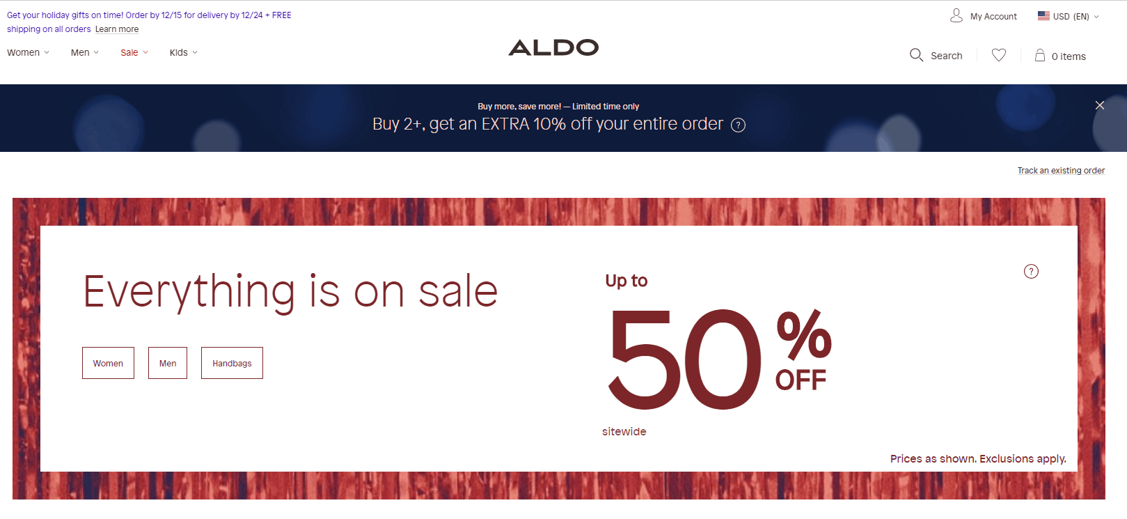Aldo折扣代碼2024-aldoshoes美國官網全場商品低至5折促銷2件額外9折
